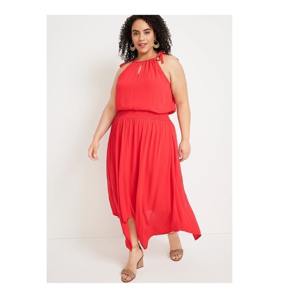 Maurices Red Halter Maxi Dress